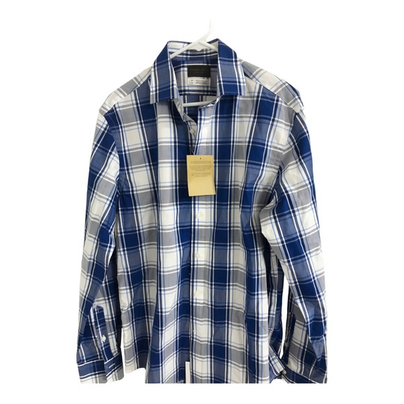 Thomas Dean collection blue striped classic contemporary button down shirt sz M - Picture 4 of 11